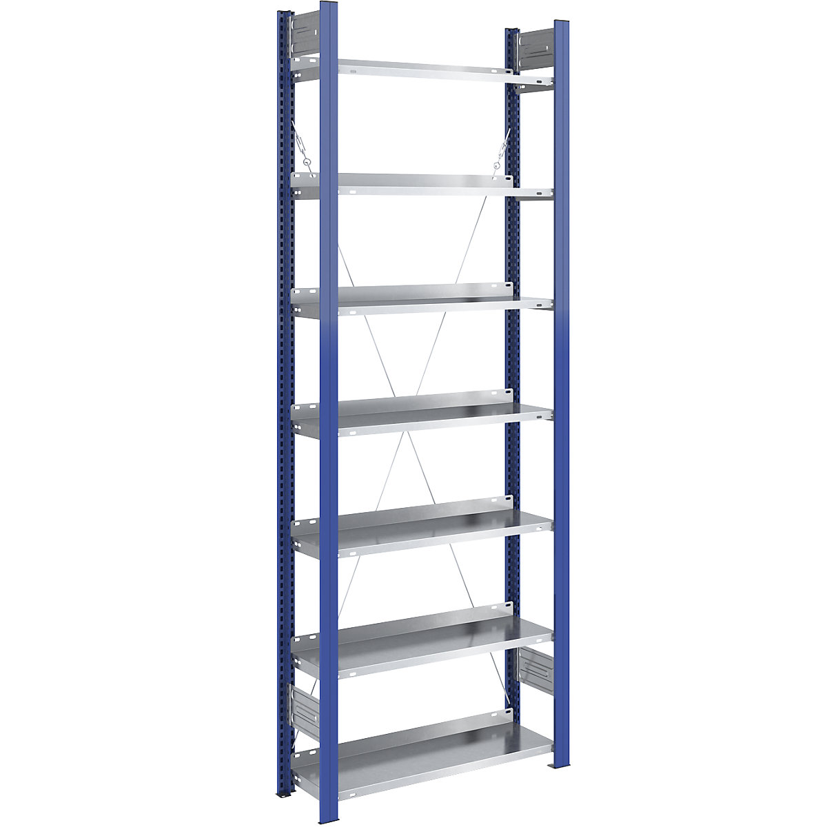 Raft pentru bibliorafturi – hofe, unilateral, înălțime de 2350 mm, lăț. x ad. 750 x 300 mm, raft de bază, albastru / zincat-11