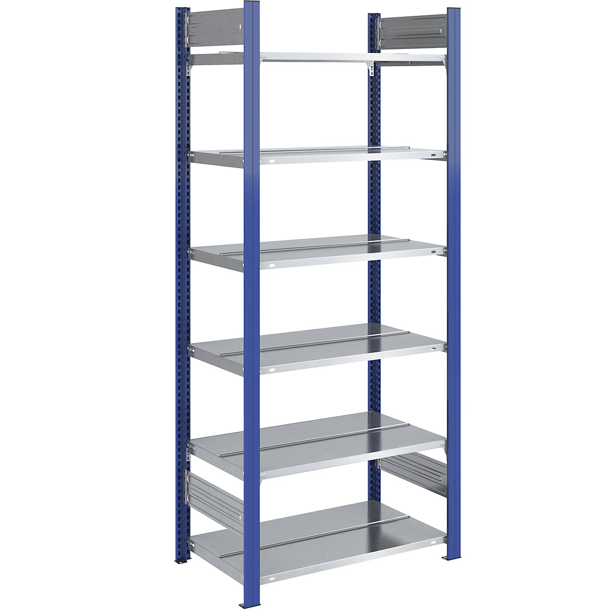 Raft pentru bibliorafturi – hofe, bilateral, înălțime de 2000 mm, lăț. x ad. 750 x 600 mm, raft de bază, albastru / zincat-11
