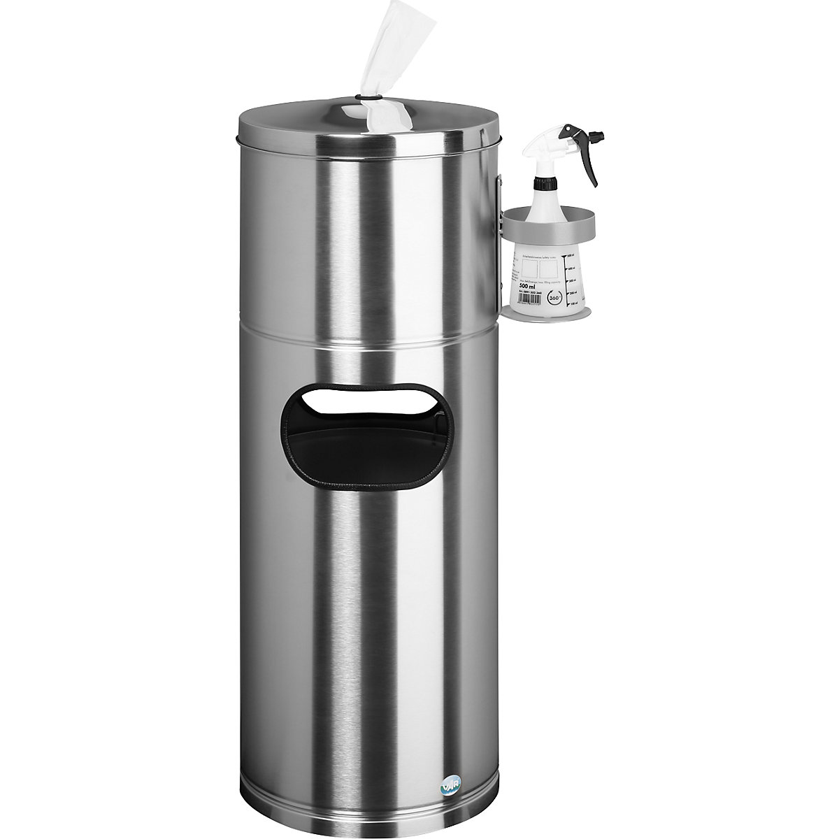 Postazione di pulizia – VAR, con dispenser per salviette e supporto per flacone, acciaio inox-5