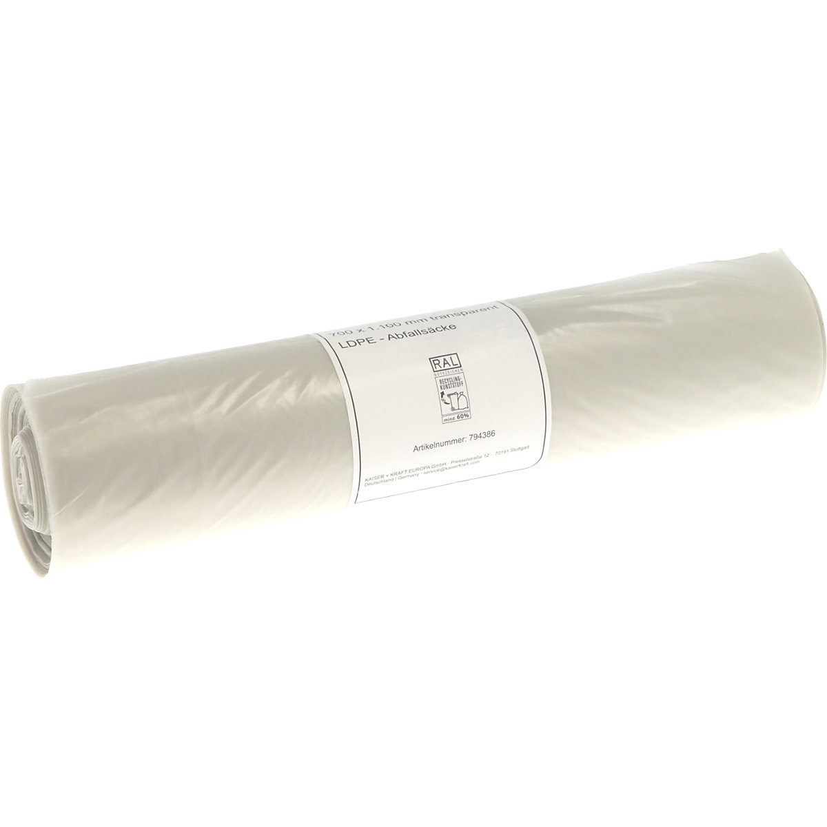 Sacchi per rifiuti standard, 100% PCR LDPE, 120 l – eurokraft basic (Foto prodotto 3)-2