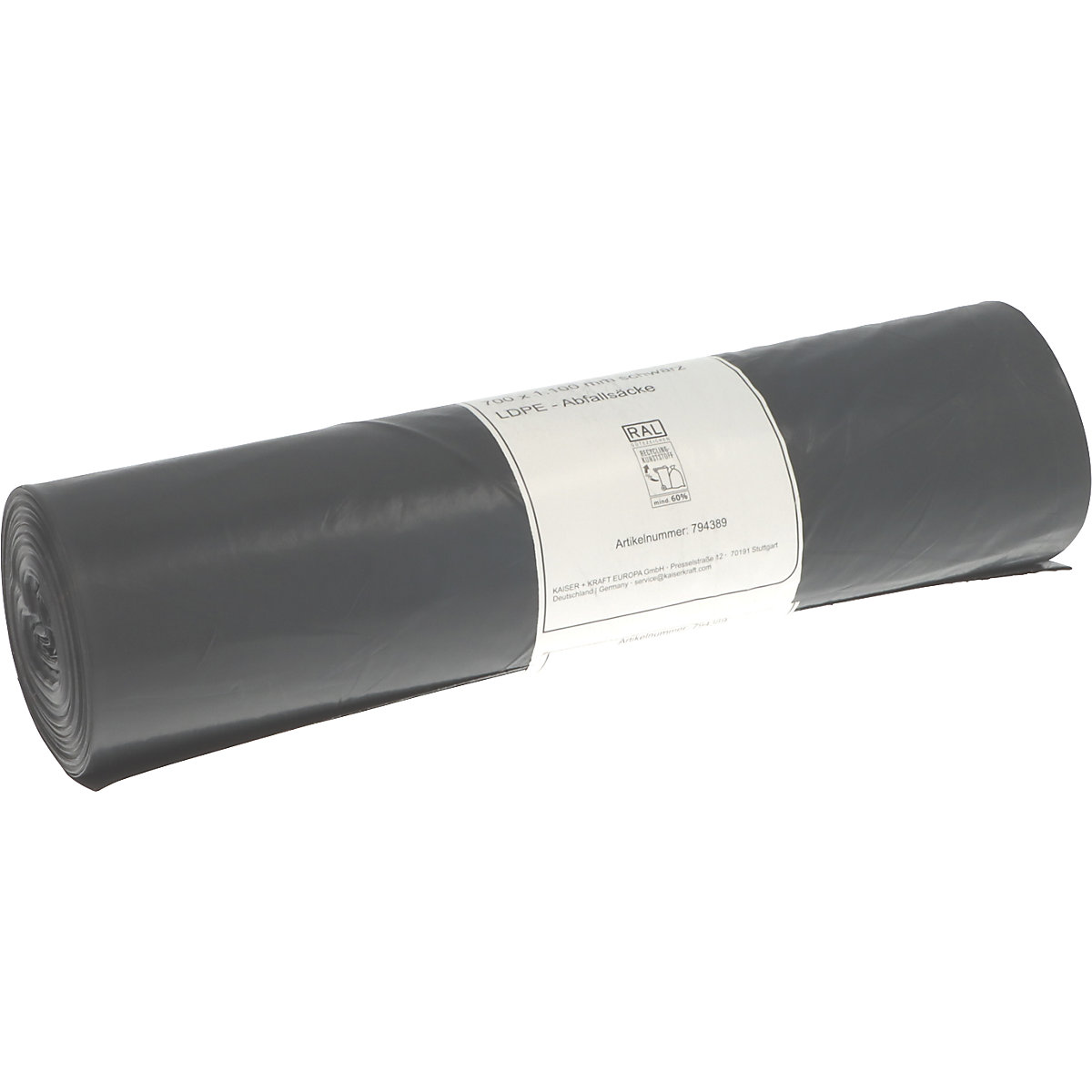 Sacchi per rifiuti standard, 100% PCR LDPE, 120 l – eurokraft basic (Foto prodotto 3)-2