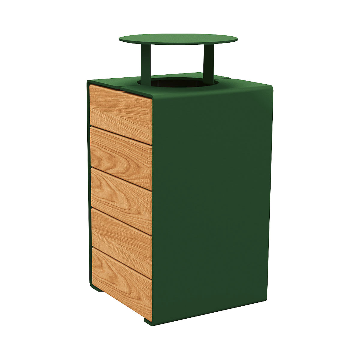 Koš za odpadke s pokrovom KUBE – PROCITY, prostornina 120 l, zelene barve/hrast-1