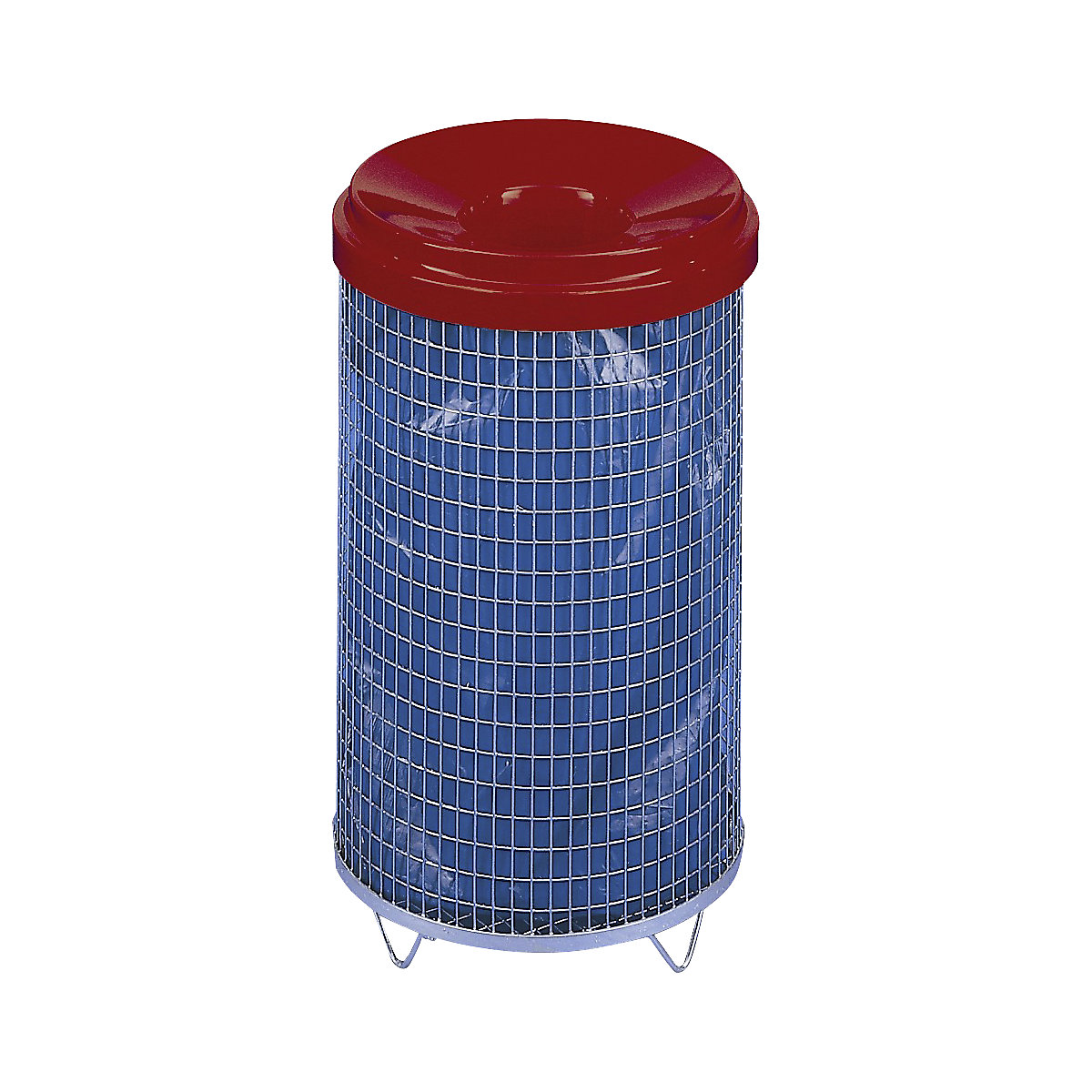 Koš za smeti iz žičnate mreže – VAR, prostornina 65 l, rdeč nastavek za vnos-2