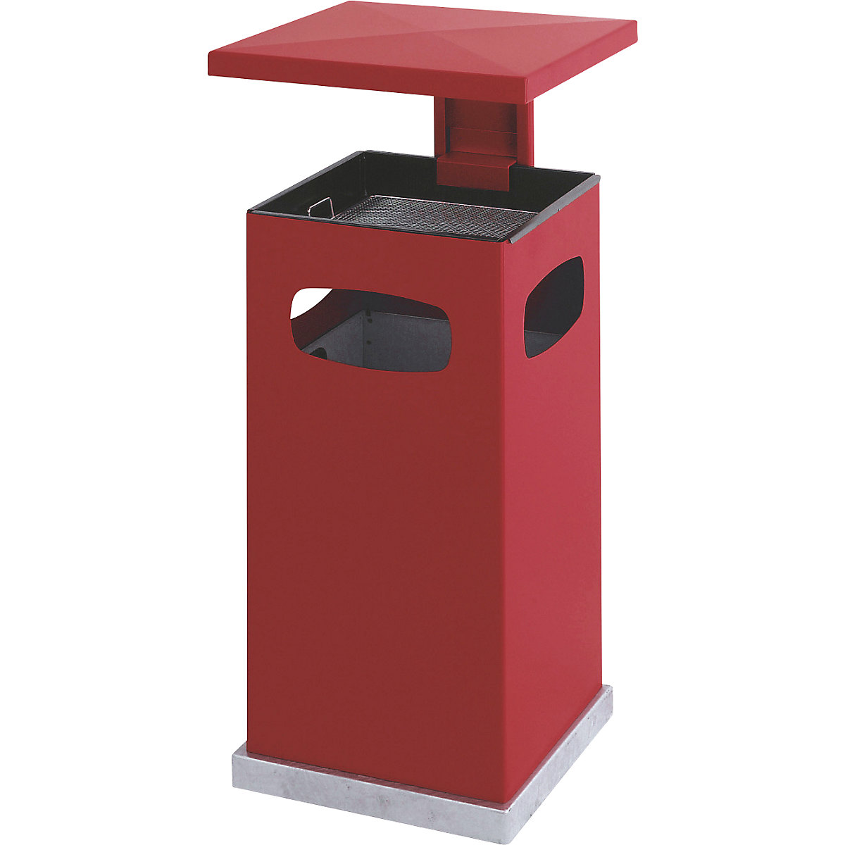 Zbiralnik odpadkov z vstavljenim pepelnikom in zaščitno strešico, prostornina 38 l, ŠxVxG 395 x 910 x 395 mm, ognjeno rdeč-6