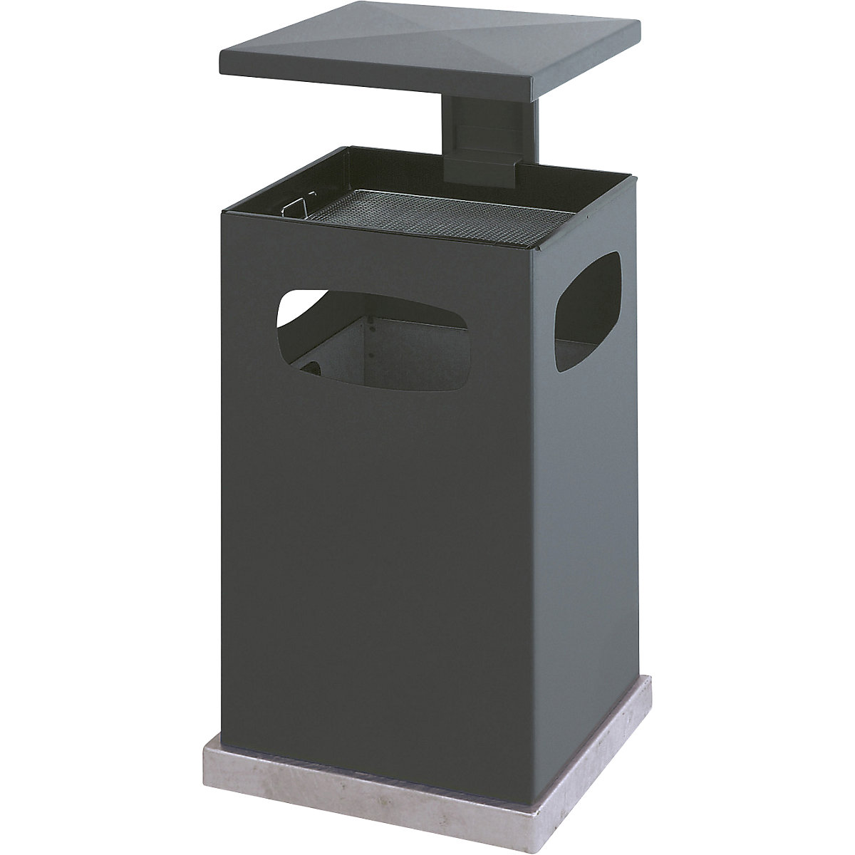 Zbiralnik odpadkov z vstavljenim pepelnikom in zaščitno strešico, prostornina 72 l, ŠxVxG 500 x 955 x 500 mm, črno siv-4