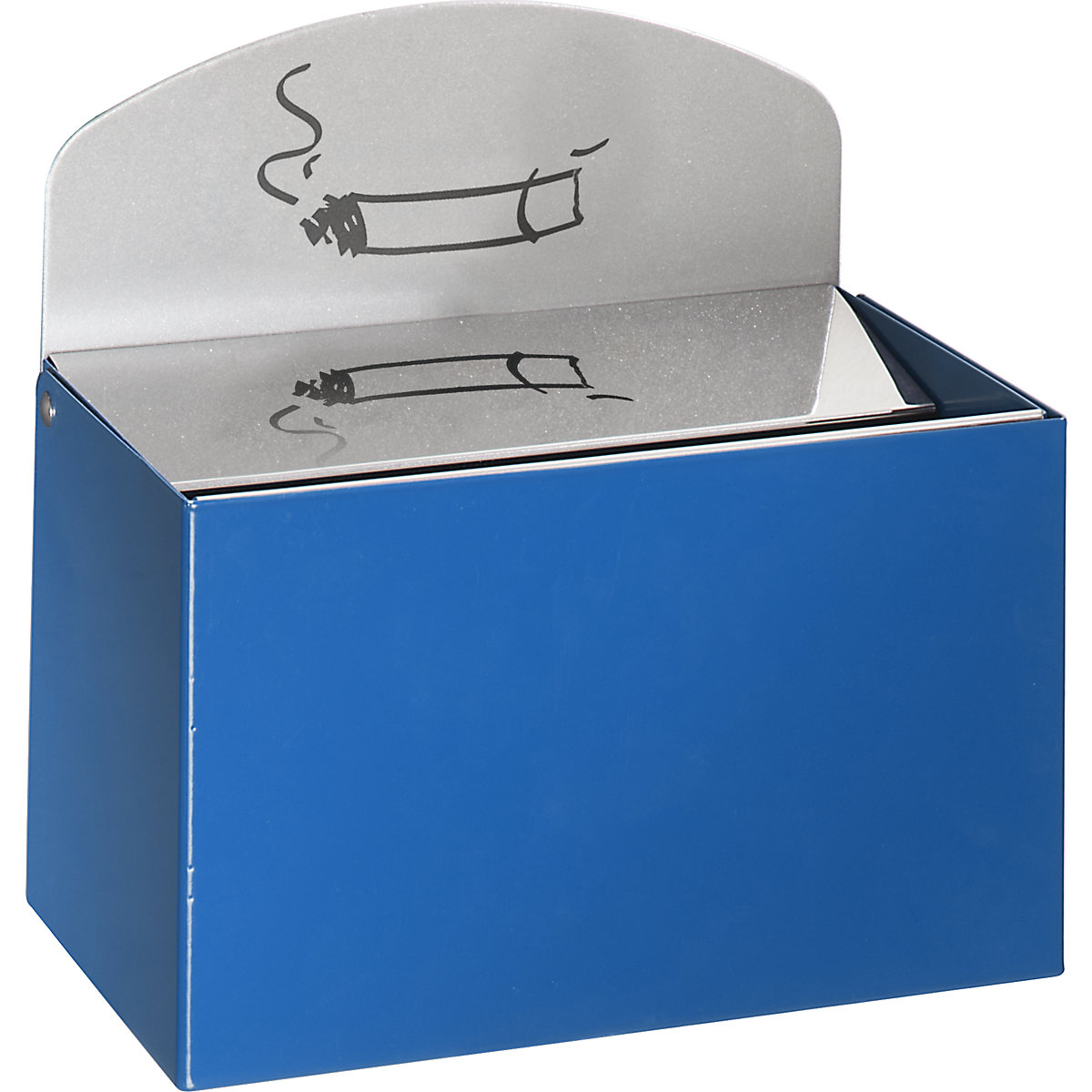 Stenski pepelnik z opozorilno tablico – VAR, VxŠxG 87 x 140 x 98 mm, jeklena pločevina, encijan modre barve-6