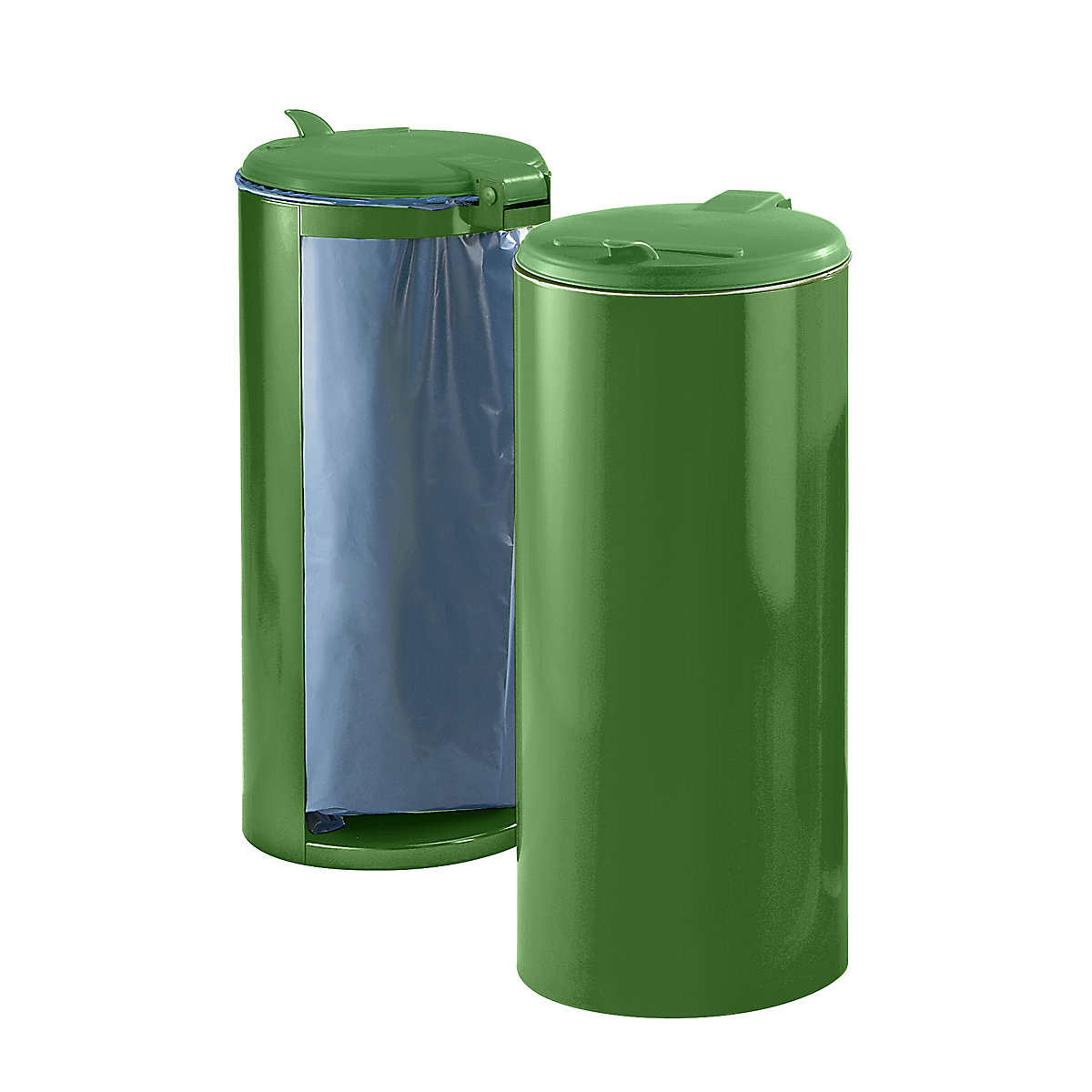 Zbiralnik odpadkov iz jeklene pločevine – VAR, za prostornino 120 l, zaprta sprednja stran, zelen z zelenim pokrovom iz umetne mase-7