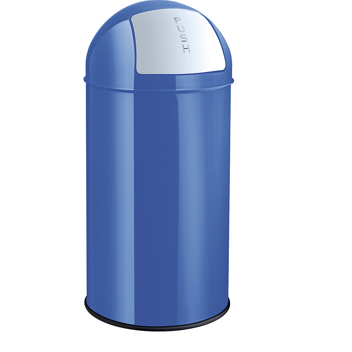 Jeklena posoda za odpadke s potisno loputo – helit, prostornina 30 l, VxØ 650 x 300 mm, moder-3