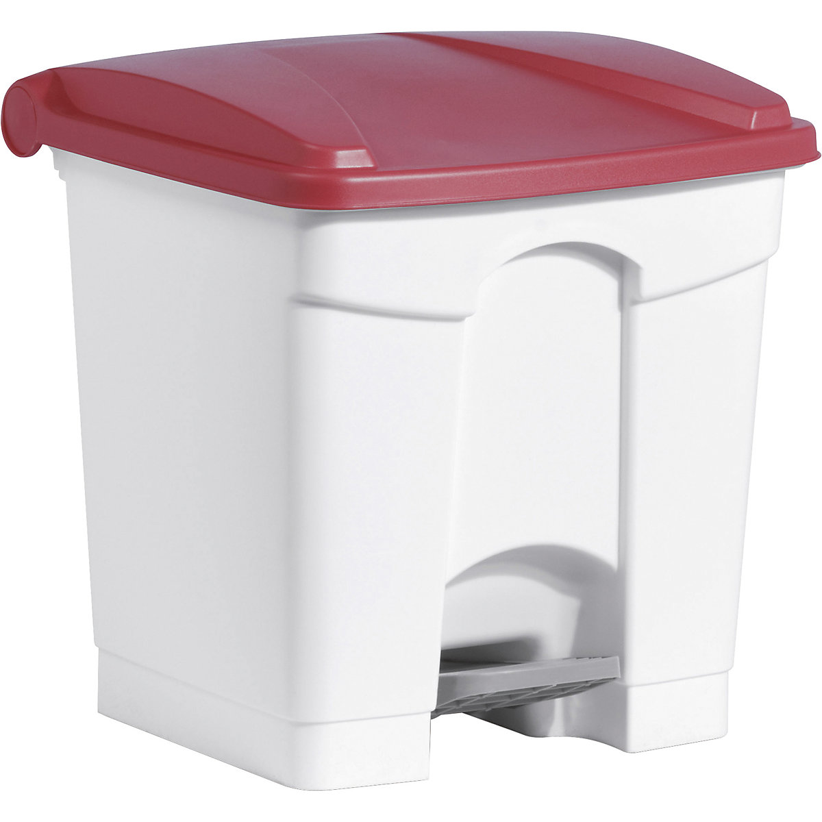 Koš za odpadke s pedalom – helit, prostornina 30 l, ŠxVxG 410 x 440 x 400 mm, bel, rdeč pokrov-6