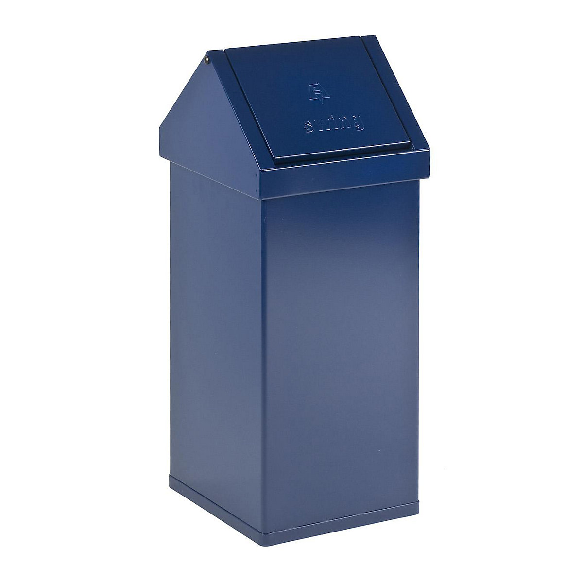 Posoda za odpadke z nihajnim pokrovom, prostornina 55 l, ŠxVxG 300 x 770 x 300 mm, aluminij, modre barve-2