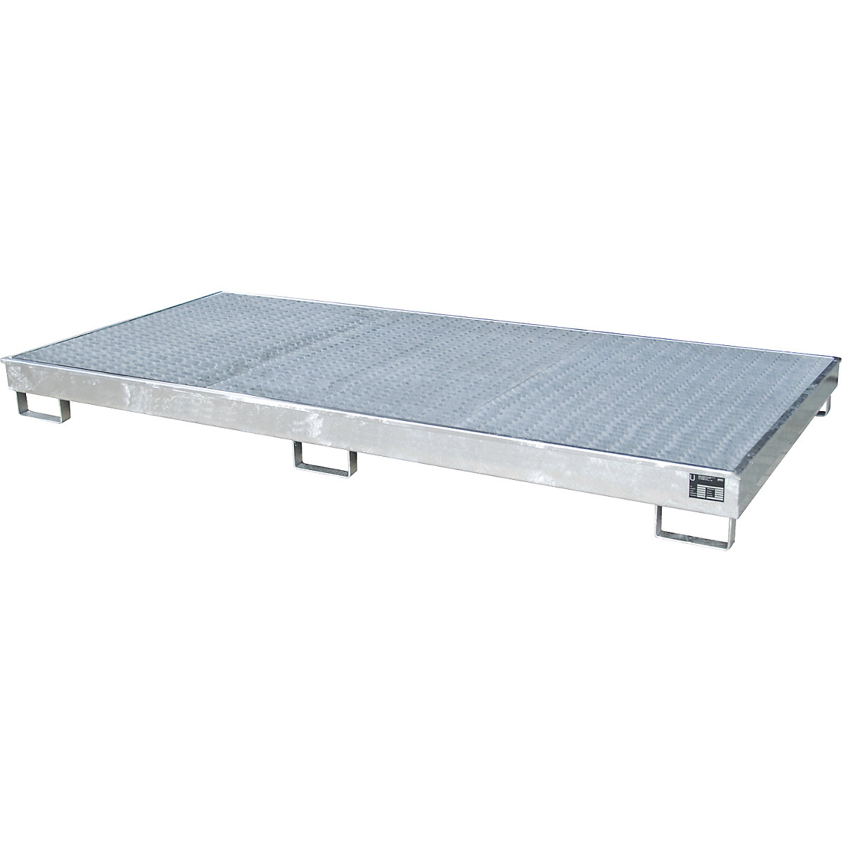 Regałowa wanna podłogowa z wkładem z PE – eurokraft pro, z rusztem, 240 l, dł. x szer. x wys. 2665 x 1315 x 210 mm, ocynkowana-1