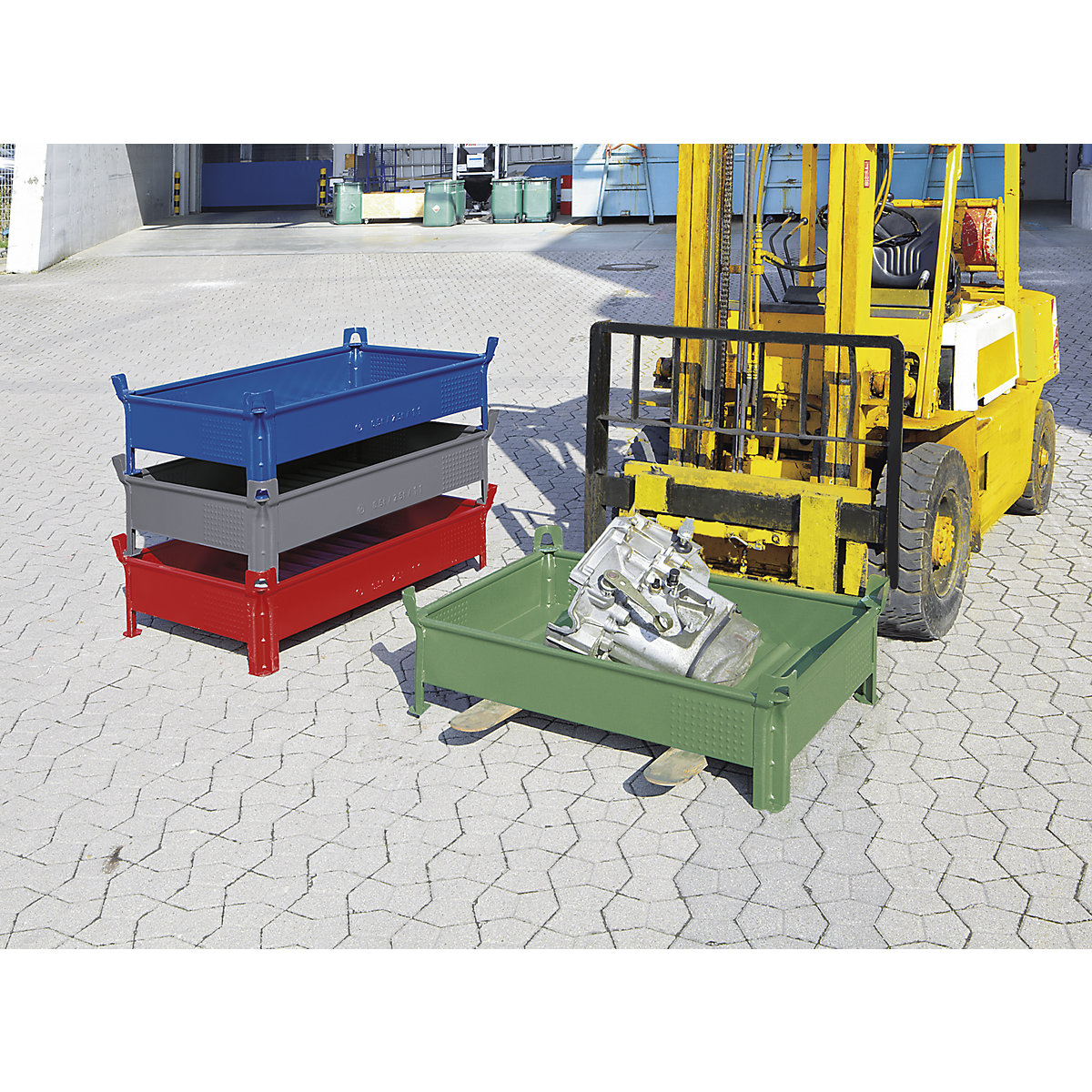 Stohovací kontajner z oceľového plechu, nízke vyhotovenie, steny uzatvorené – Heson (Zobrazenie produktu 2)-1