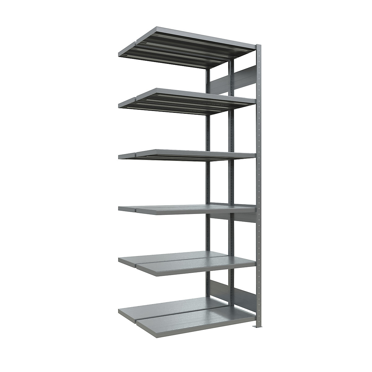 Sestavljiv regal – eurokraft pro, dve vrsti, polica ŠxG 1300 x (2 x 400) mm, pocinkana površina, višina 2500 mm, priključni regal-8