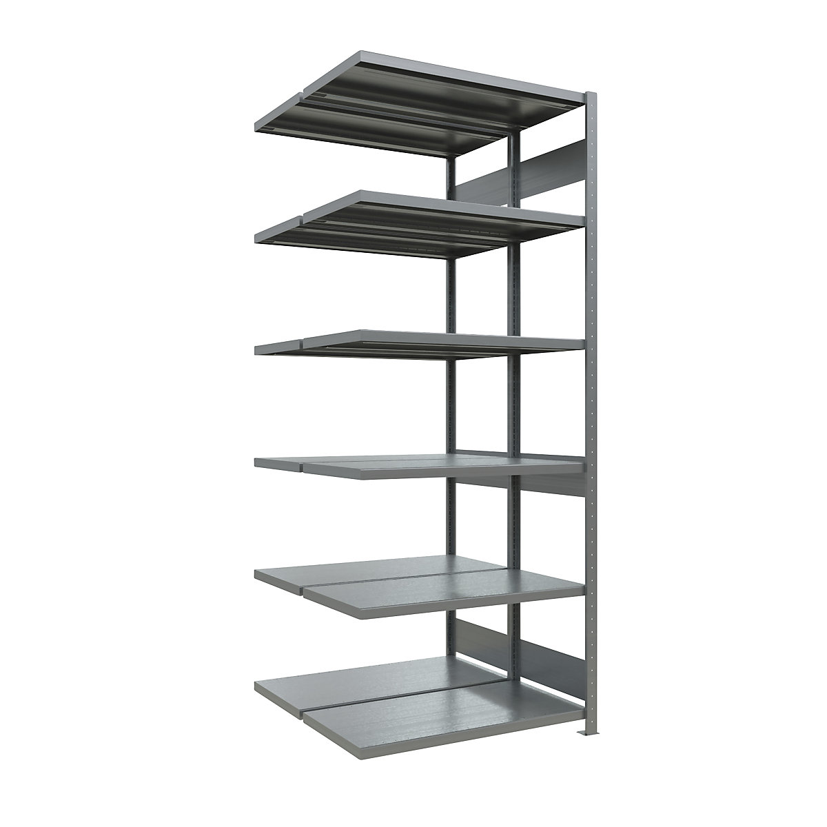 Sestavljiv regal – eurokraft pro, dve vrsti, polica ŠxG 1300 x (2 x 500) mm, pocinkana površina, višina 2500 mm, priključni regal-26