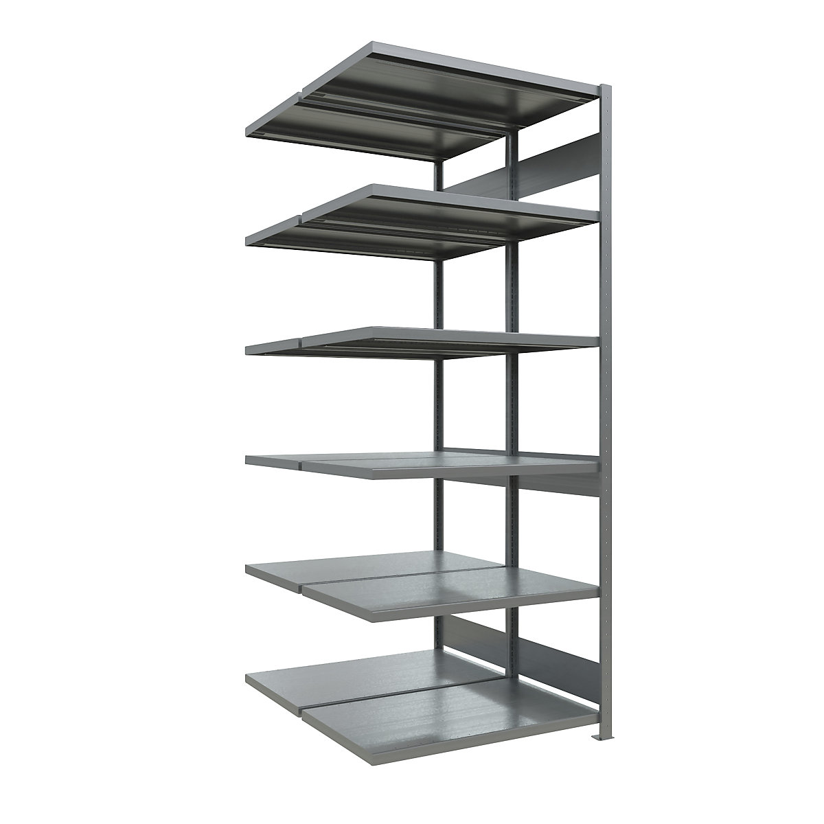 Sestavljiv regal – eurokraft pro, dve vrsti, polica ŠxG 1300 x (2 x 600) mm, pocinkana površina, višina 2500 mm, priključni regal-18