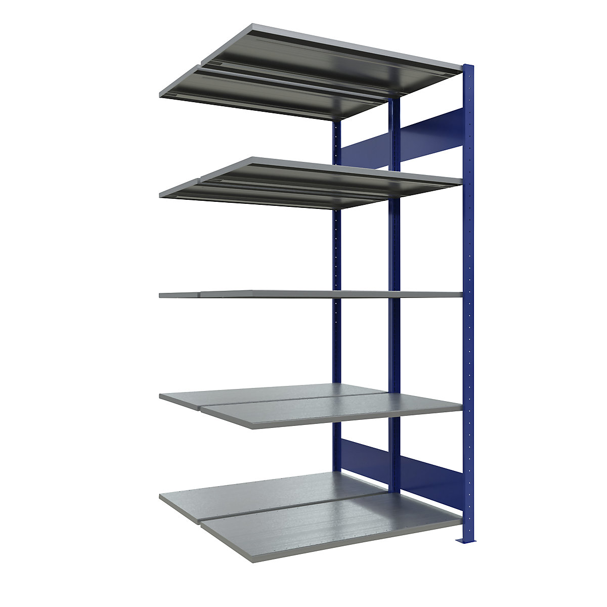 Sestavljiv regal – eurokraft pro, dve vrsti, polica ŠxG 1000 x (2 x 500) mm, modre barve, višina 2000 mm, priključni regal-12