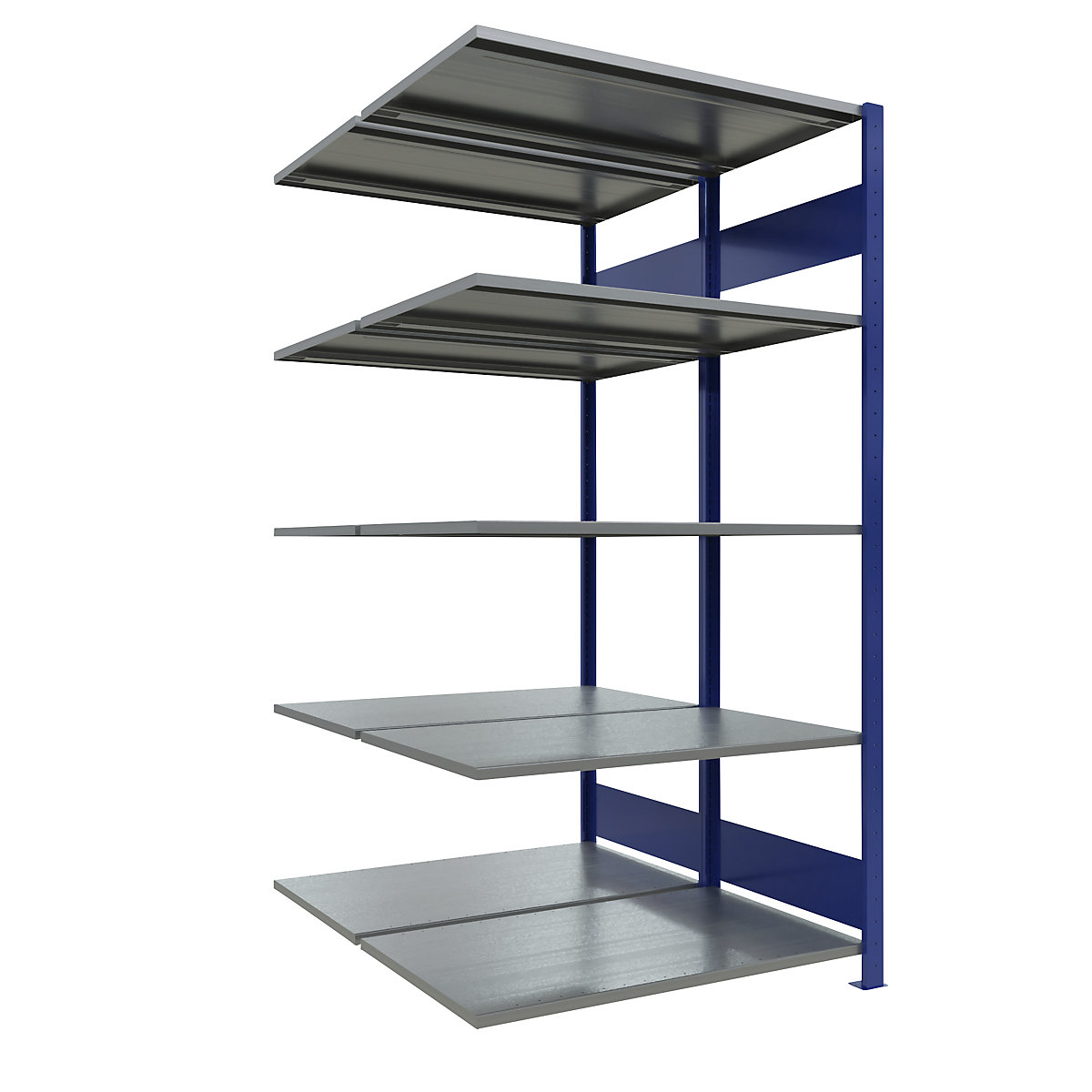Sestavljiv regal – eurokraft pro, dve vrsti, polica ŠxG 1000 x (2 x 600) mm, modre barve, višina 2000 mm, priključni regal-6