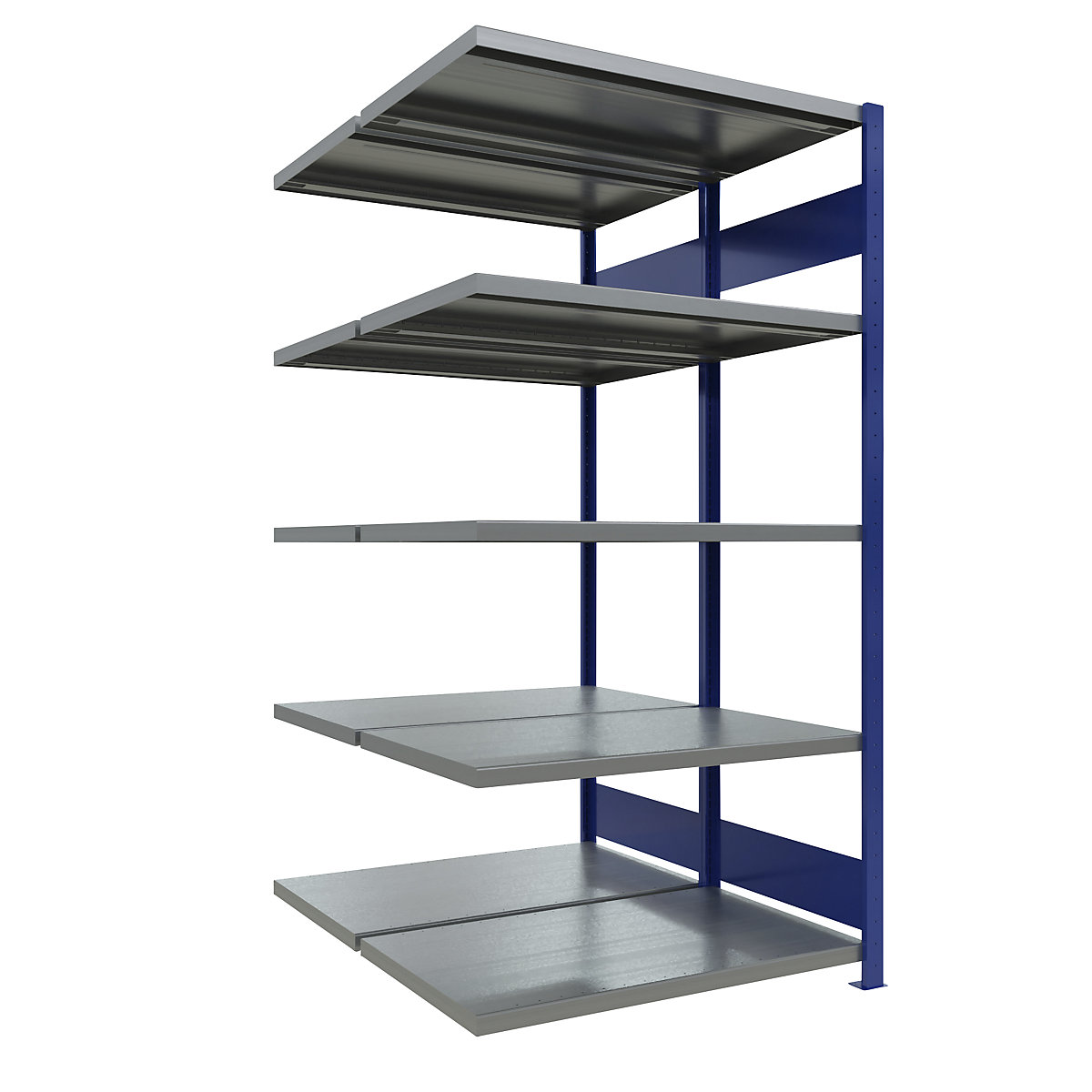 Sestavljiv regal – eurokraft pro, dve vrsti, polica ŠxG 1300 x (2 x 600) mm, modre barve, višina 2000 mm, priključni regal-10