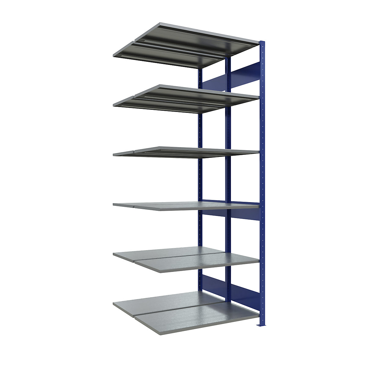 Sestavljiv regal – eurokraft pro, dve vrsti, polica ŠxG 1000 x (2 x 500) mm, modre barve, višina 2500 mm, priključni regal-24