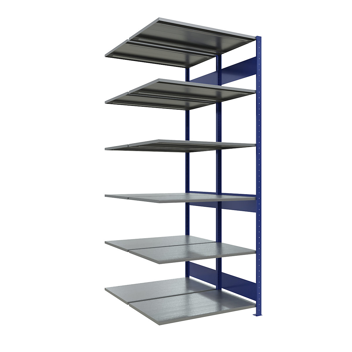 Sestavljiv regal – eurokraft pro, dve vrsti, polica ŠxG 1000 x (2 x 600) mm, modre barve, višina 2500 mm, priključni regal-15