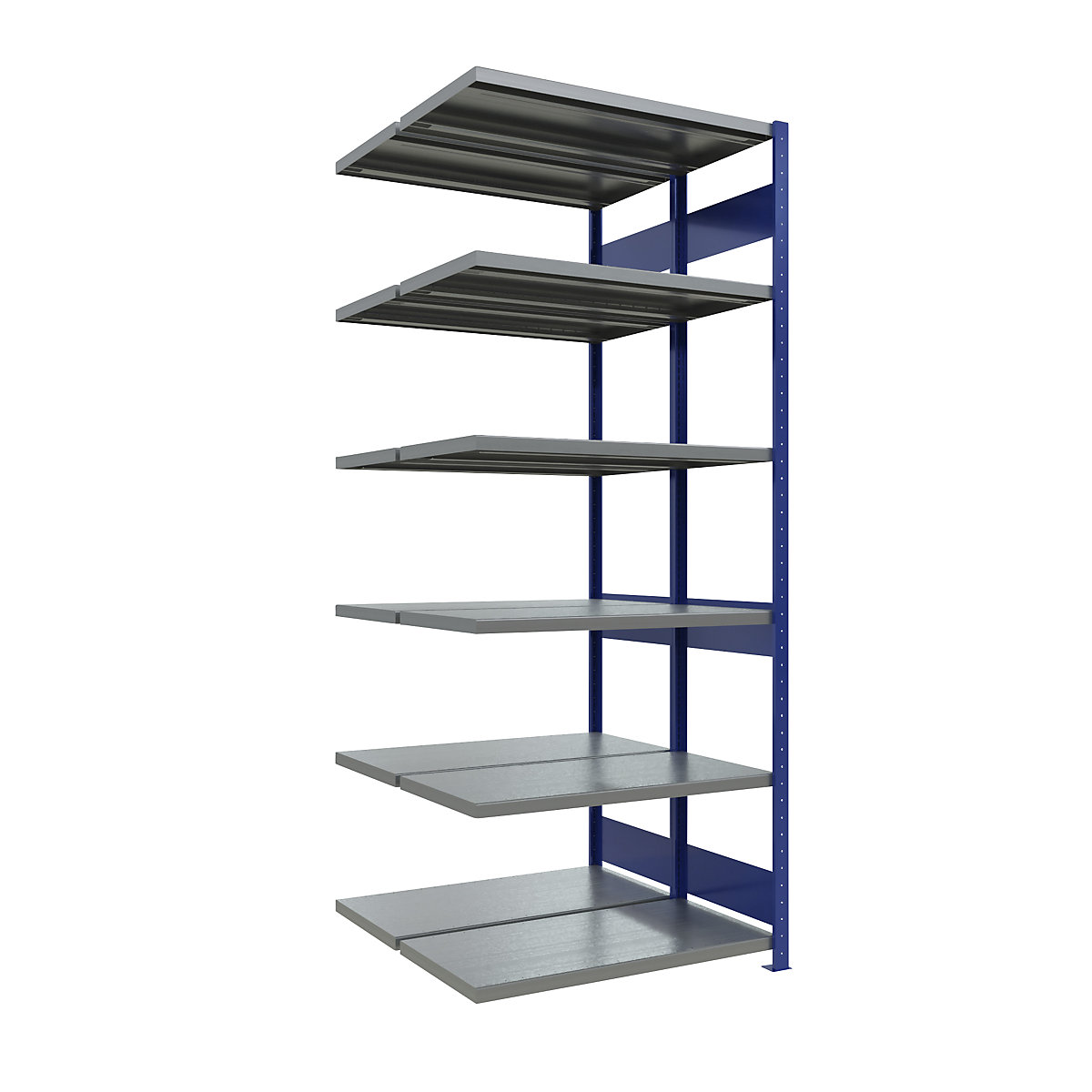Sestavljiv regal – eurokraft pro, dve vrsti, polica ŠxG 1300 x (2 x 500) mm, modre barve, višina 2500 mm, priključni regal-22