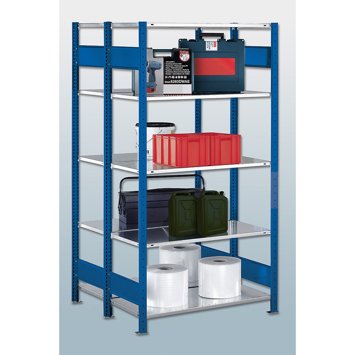 Sestavljiv regal – eurokraft pro, dve vrsti, polica ŠxG 1000 x (2 x 400) mm, modre barve, višina 2000 mm, osnovni regal-21