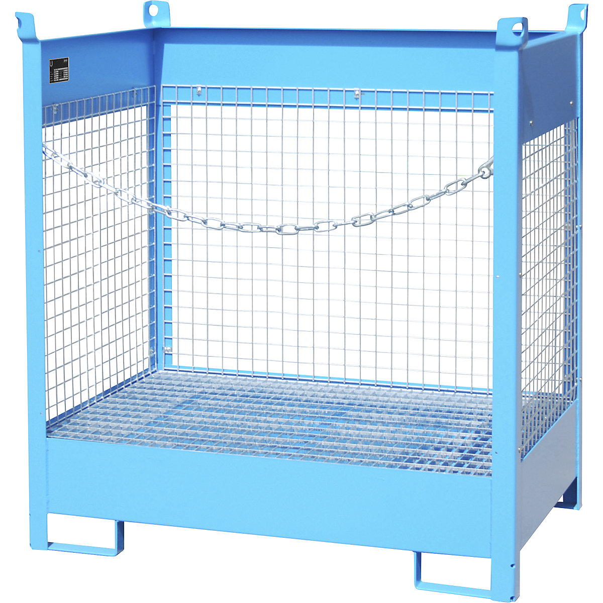 Skladiščna in transportna paleta s prestrezno kadico – eurokraft pro, 3 mrežaste stranice, za 2 soda prostornine 200 l, modre barve-17