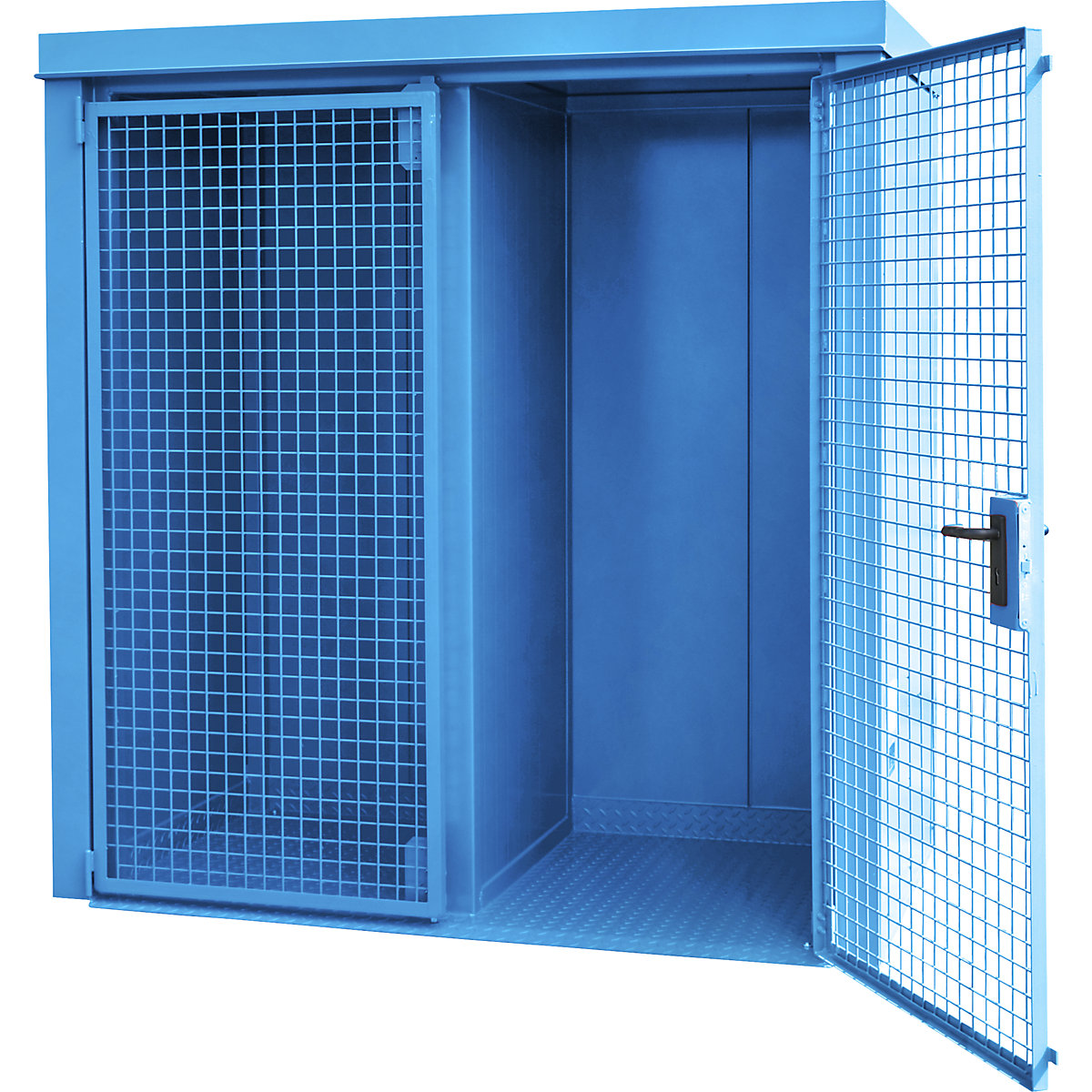 Ognjevaren zabojnik za plinske jeklenke s predelno steno – eurokraft pro, za 28 jeklenk s Ø 230 mm, modre barve-3