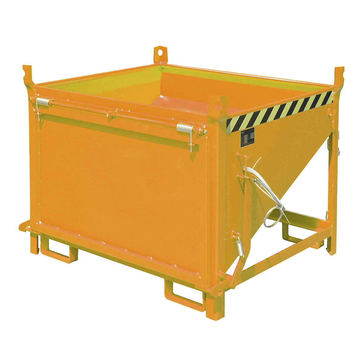 Prekucni zaboj – eurokraft pro, prostornina 0,50 m³, z loputo na čelni strani, rumeno oranžne barve RAL 2000-7
