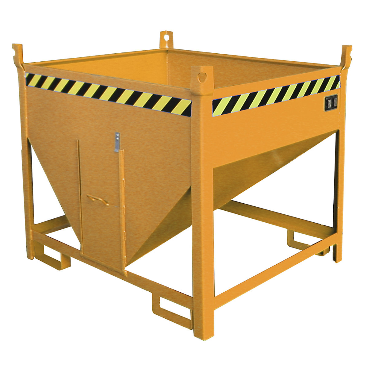Prekucni zaboj – eurokraft pro, prostornina 0,50 m³, z drsno zaporo na čelni strani, rumeno oranžne barve RAL 2000-5
