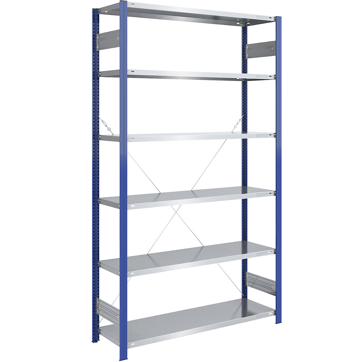 Sastavni regal, lagana konstrukcija – eurokraft pro, jednostrana izvedba, VxŠxD 2500 x 1300 x 500 mm, u plavoj boji/pocinčano, osnovni regal-279