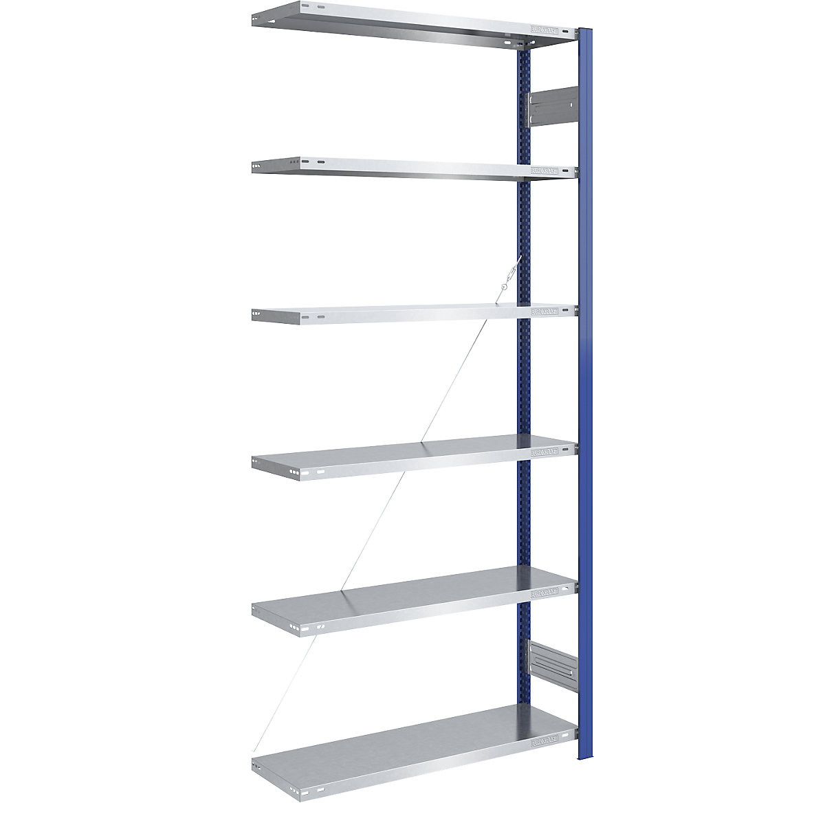 Sastavni regal, lagana konstrukcija – eurokraft pro, jednostrana izvedba, VxŠxD 2500 x 1000 x 400 mm, u plavoj boji/pocinčano, dogradni regal-256