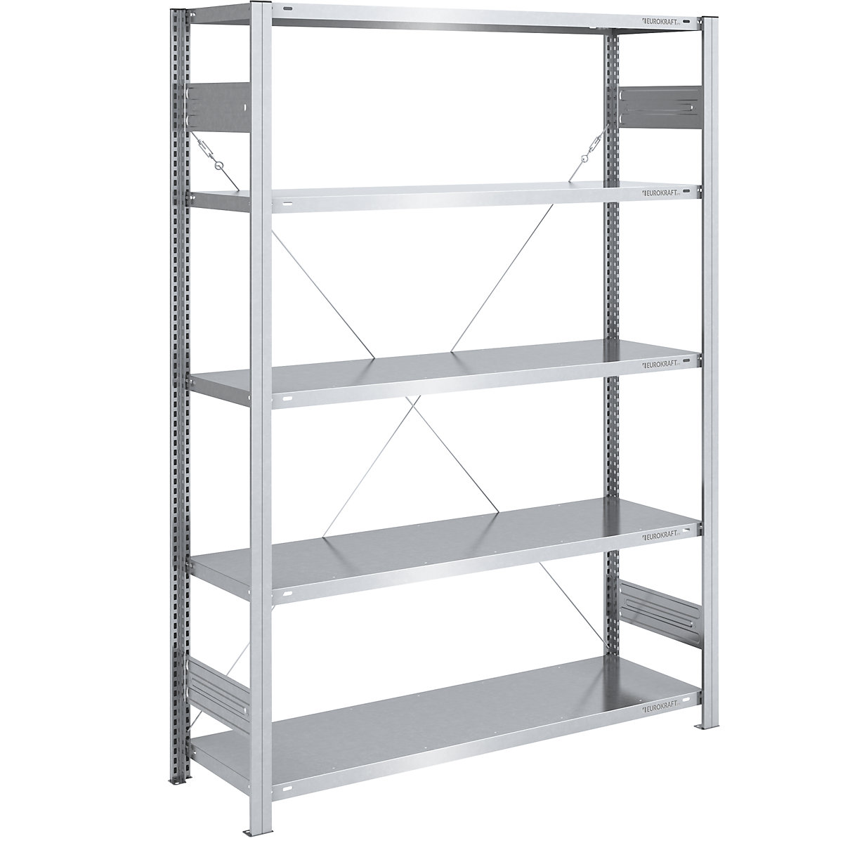 Sastavni regal, srednje teška konstrukcija – eurokraft pro, jednostrana izvedba, VxŠxD 2000 x 1300 x 500 mm, pocinčano, osnovni regal-80