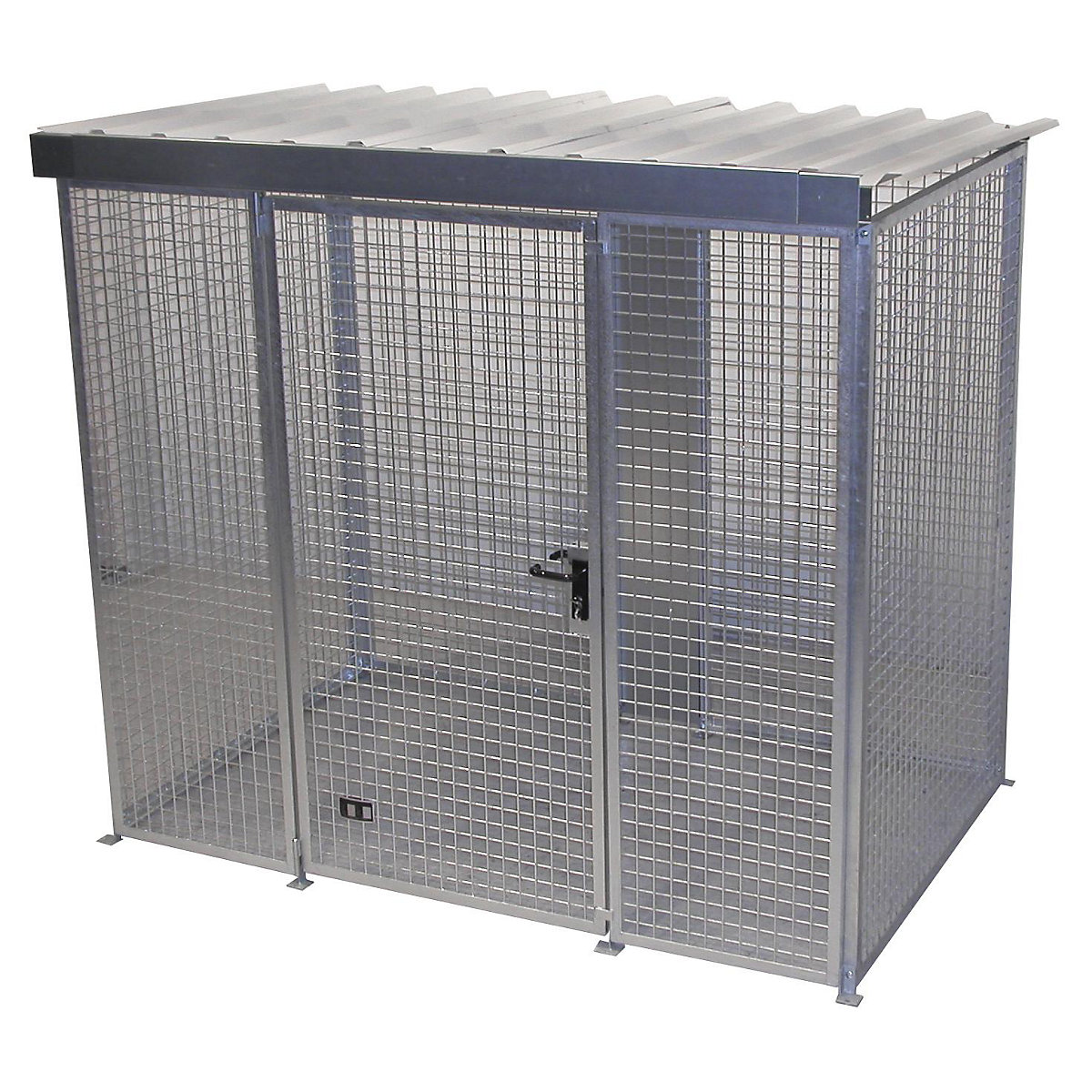EUROKRAFTpro – Mřížový kontejner pro láhve s plynem, se střechou a jednokřídlovými vraty, š x h 2400 x 1500 mm