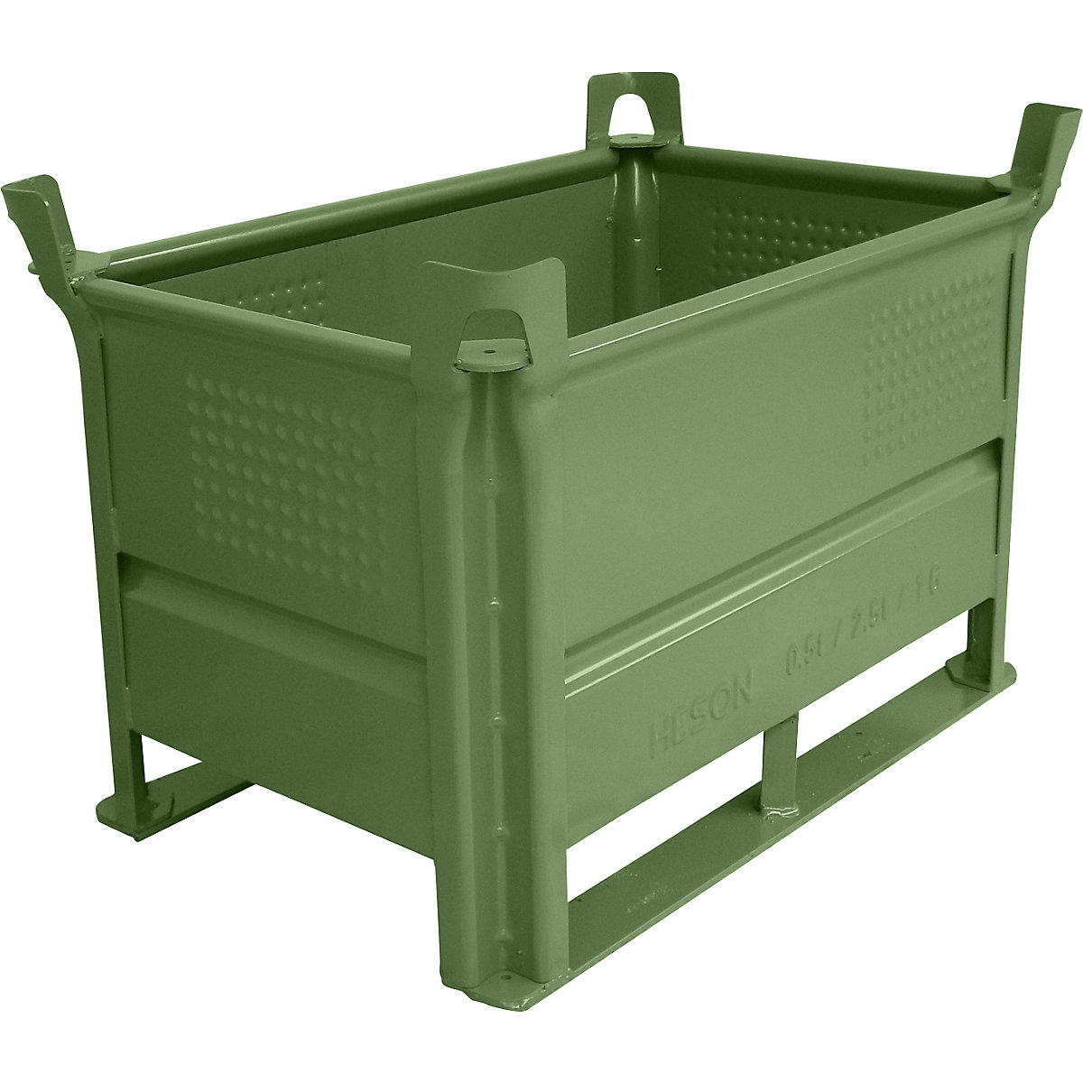 Stohovací přepravka s ližinami – Heson, d x š 800 x 500 mm, nosnost 1000 kg, zelená, od 1 ks-3