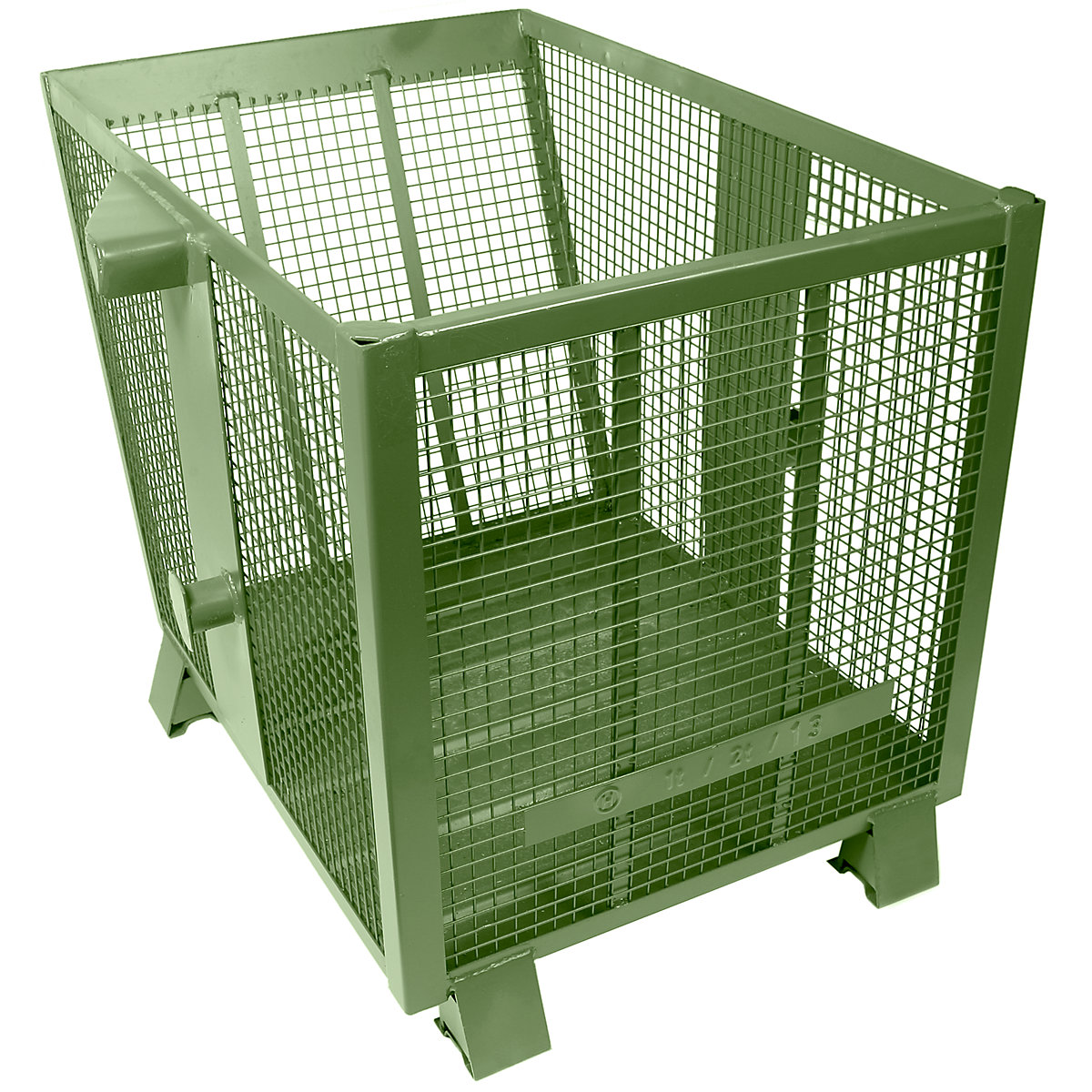 Mriežkový vyklápací kontajner – Heson, objem 0,75 m³, zelená RAL 6011-4