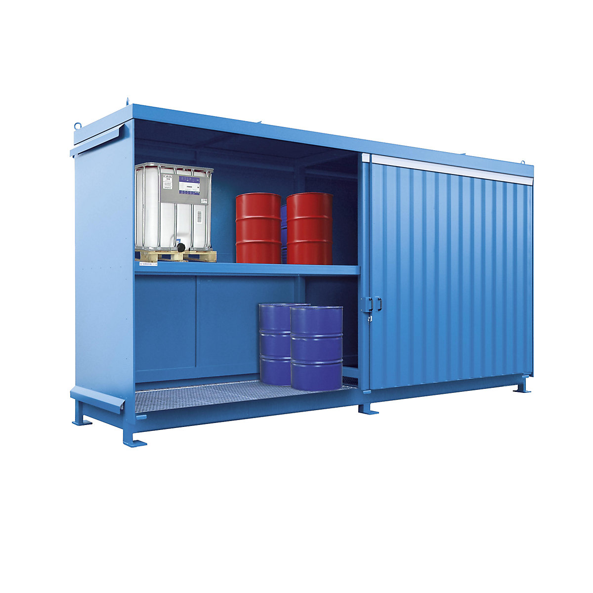 Regálový kontajner na nebezpečné látky – eurokraft pro, kapacita 8 x 1000-litrové kontajnery IBC/KTC, modrá