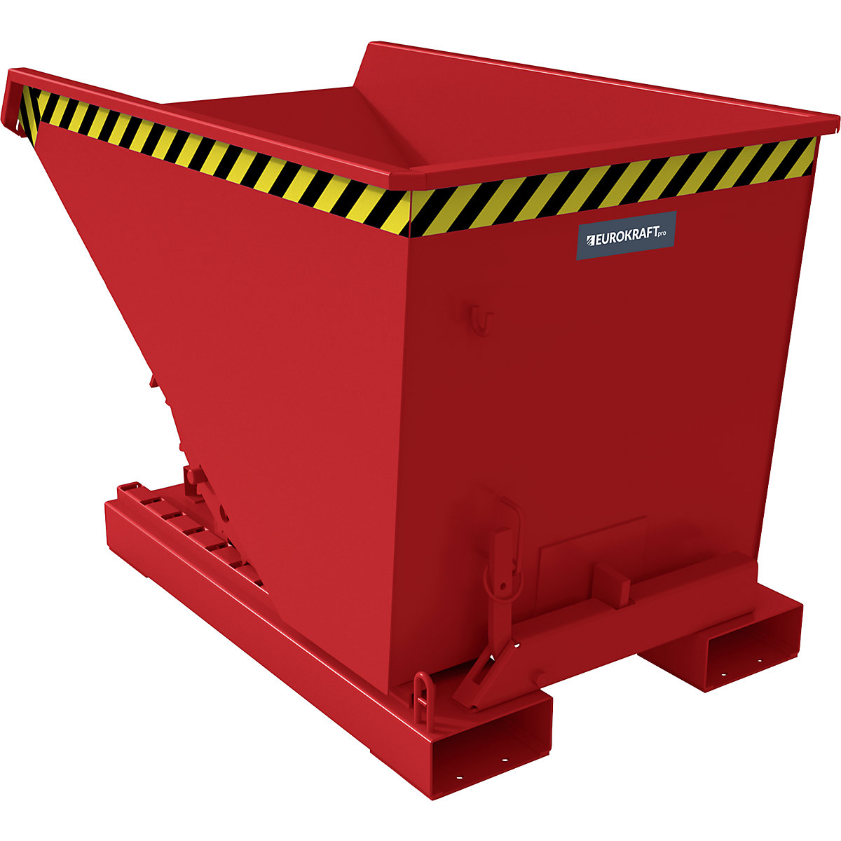 EUROKRAFTpro – Pojemnik przechylany z mechanizmem tocznym, poj. 0,3 m³, dł. x szer. x wys. 1260 x 770 x 835 mm, czerwony