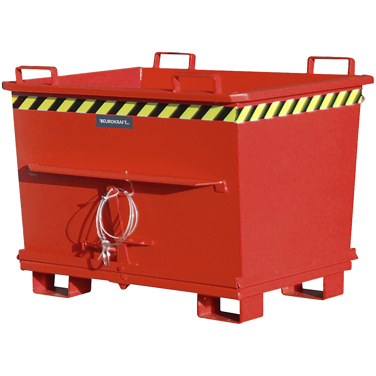 Stożkowy pojemnik z dnem klapowym – eurokraft pro, poj. 0,7 m³, nośność 1500 kg, czerwony, RAL 3000-16