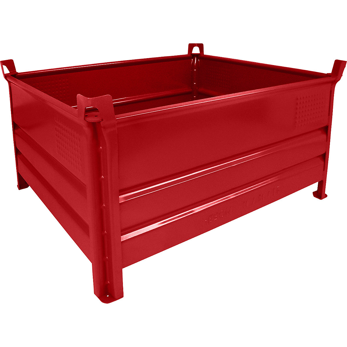 Pojemnik do ustawiania w stos z pełnymi ściankami – Heson, szer. x dł. 1000 x 1200 mm, nośność 500 kg, czerwony, od 5 szt.-6