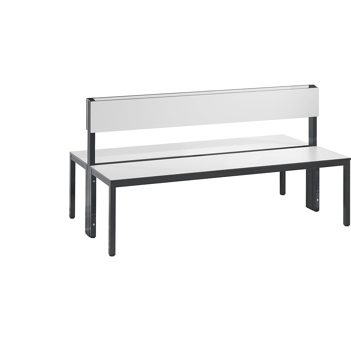 Garderobenbank BASIC PLUS, doppelseitig C+P, Sitzfläche HPL, halbhoch, Länge 1500 mm, weiß-7