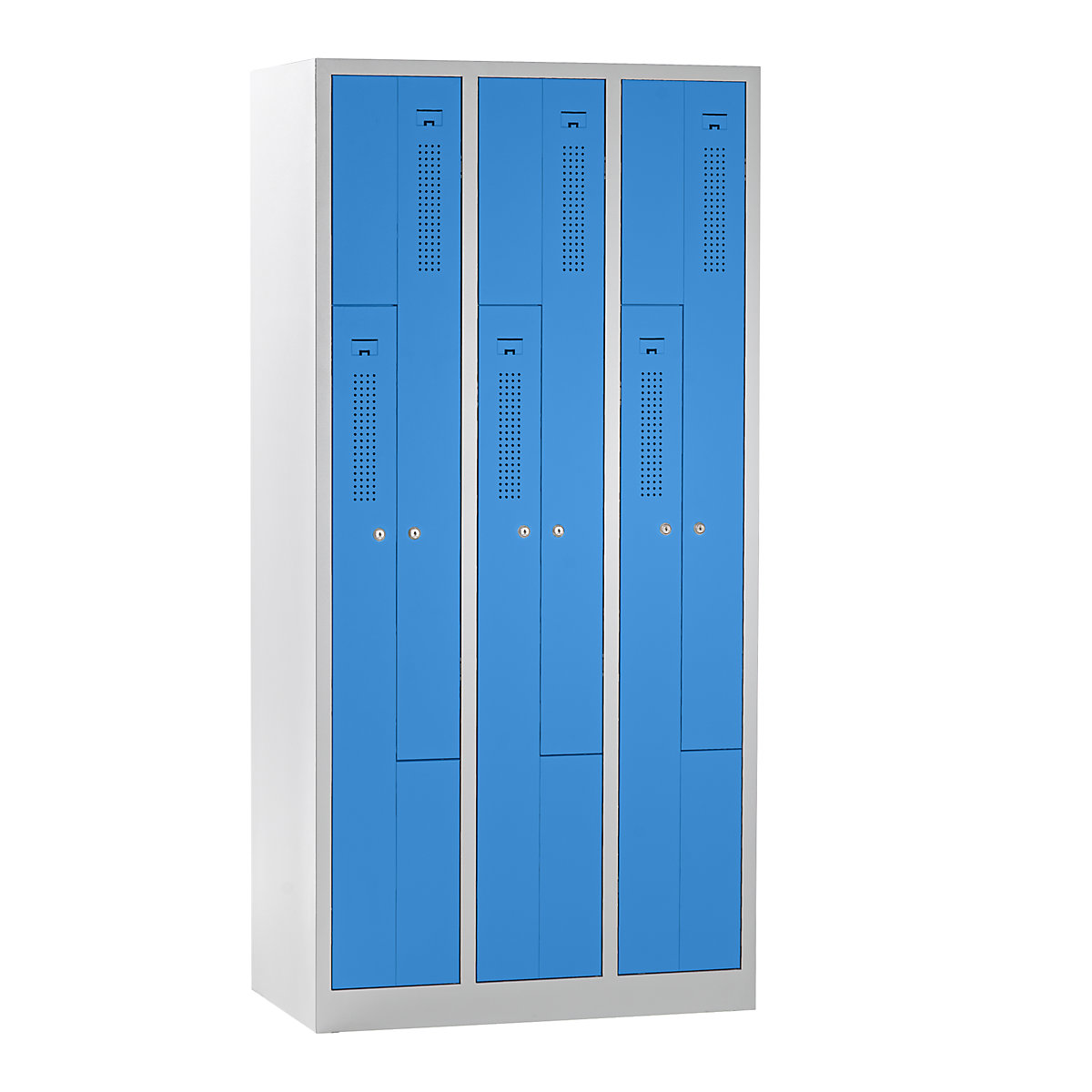 AMSTERDAM Z-Garderobenschrank eurokraft basic, Breite 1185 mm, 3 Abteile, 6 Türen, Türfarbe Lichtblau, Korpus lichtgrau-12