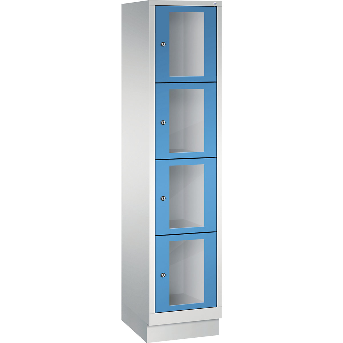 CLASSIC Fächerschrank, Fachhöhe 375 mm, mit Sockel C+P, 4 Fächer, Breite 420 mm, Tür lichtblau-8