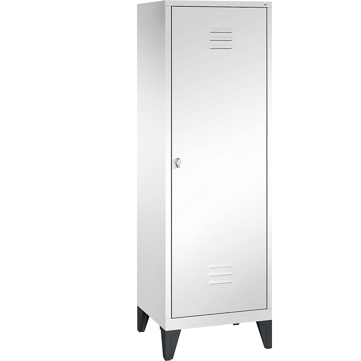 C+P CLASSIC Garderobenschrank mit Füßen, Tür über 2 Abteile, 2 Abteile, Abteilbreite 300 mm, verkehrsweiß