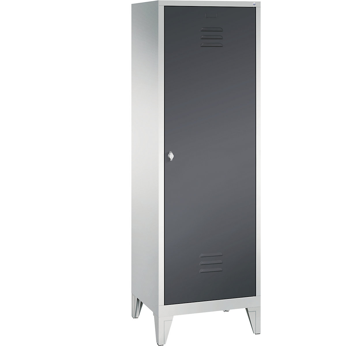C+P CLASSIC Garderobenschrank mit Füßen, Tür über 2 Abteile, 2 Abteile, Abteilbreite 300 mm, lichtgrau / schwarzgrau