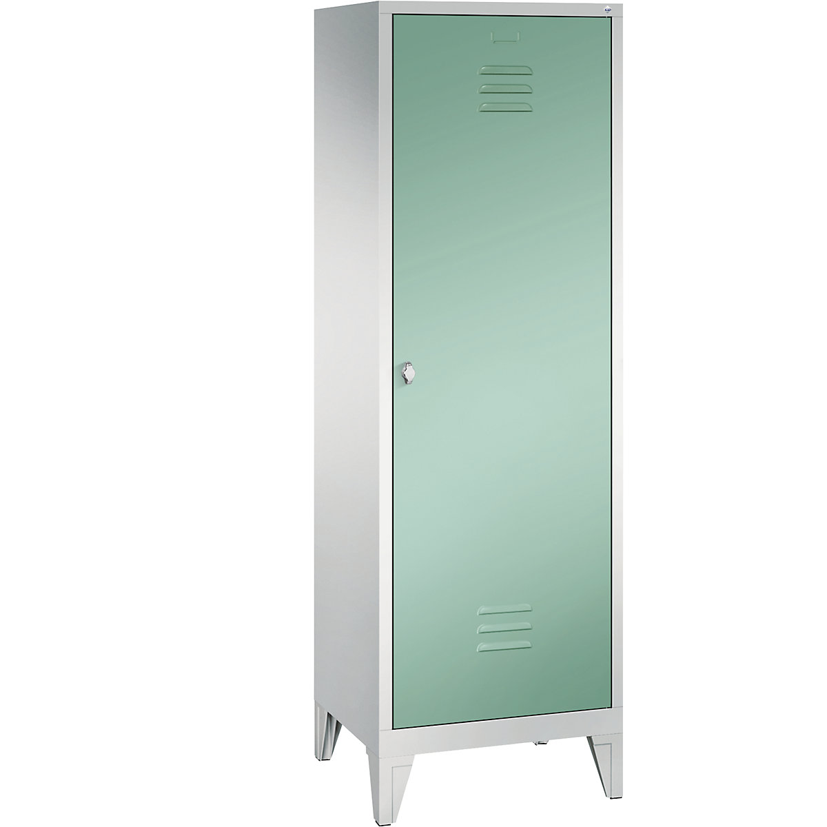 C+P CLASSIC Garderobenschrank mit Füßen, Tür über 2 Abteile, 2 Abteile, Abteilbreite 300 mm, lichtgrau / lichtgrün