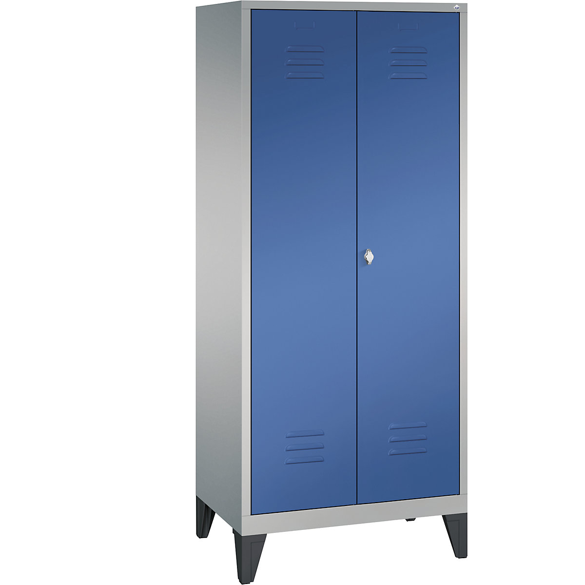 CLASSIC Garderobenschrank mit Füßen, zueinander schlagende Türen C+P, 2 Abteile, Abteilbreite 400 mm, weißaluminium / enzianblau-13