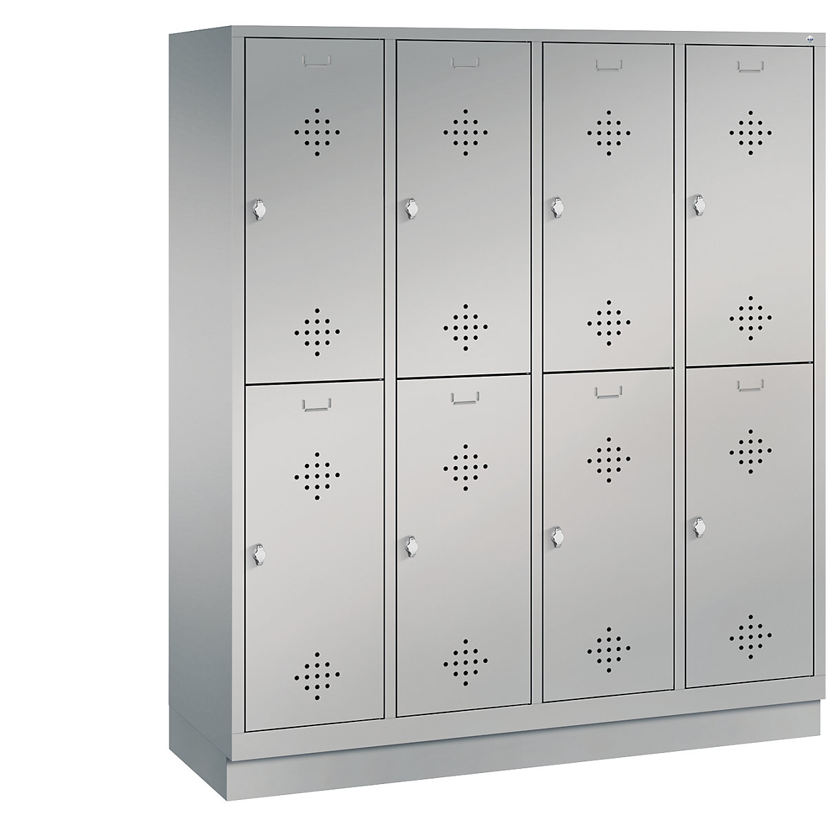 CLASSIC Garderobenschrank mit Sockel, doppelstöckig C+P, 4 Abteile, je 2 Fächer, Abteilbreite 400 mm, weißaluminium-11