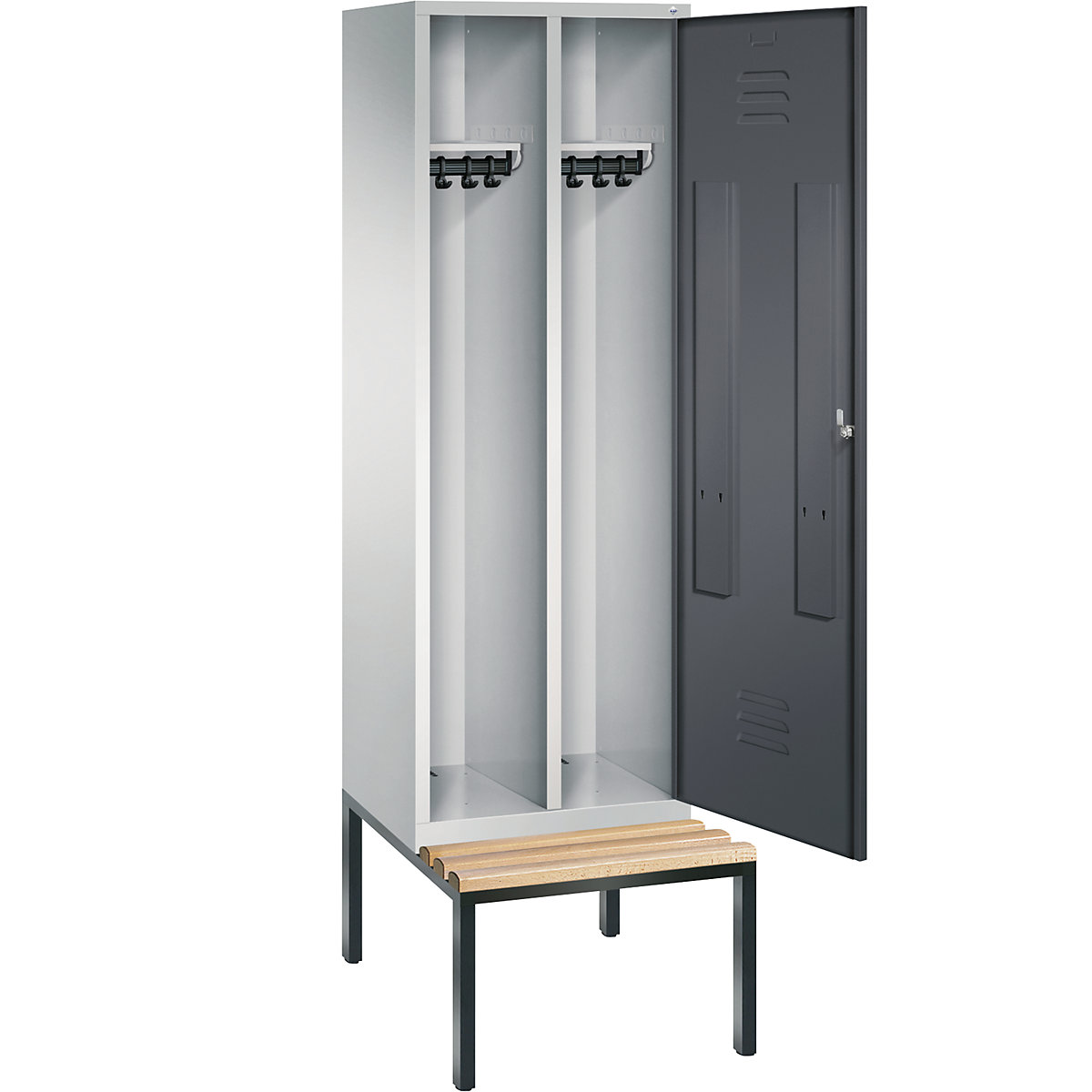 CLASSIC Garderobenschrank mit untergebauter Sitzbank, Tür über 2 Abteile C+P (Produktabbildung 2)-1