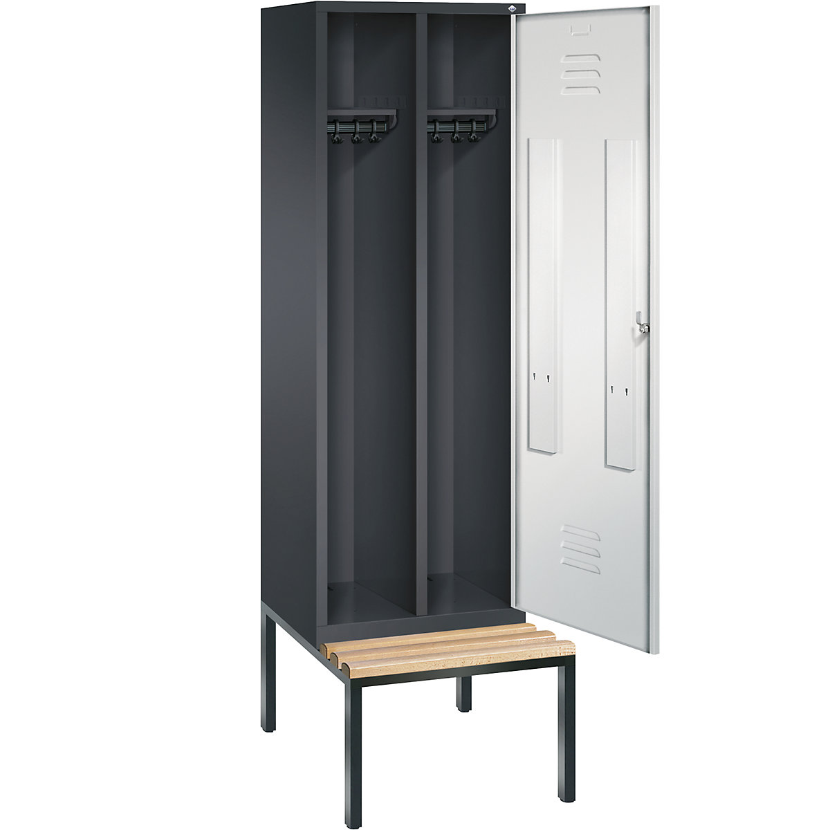CLASSIC Garderobenschrank mit untergebauter Sitzbank, Tür über 2 Abteile C+P (Produktabbildung 25)-24
